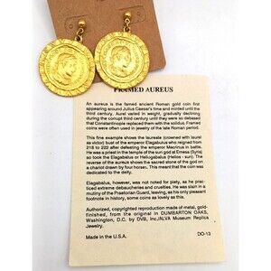 Vintage Alva Museum Replica Elagabalus Roman Aureus Coin Earrings with card